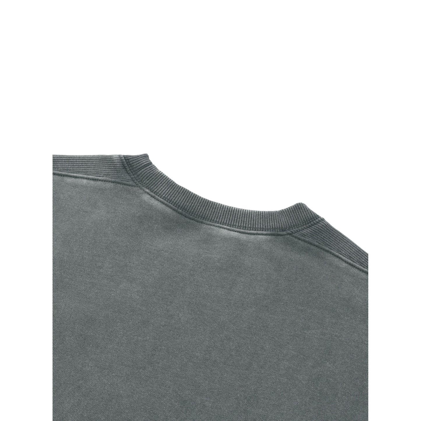 Close-up of a gray sweatshirt collar on a white background