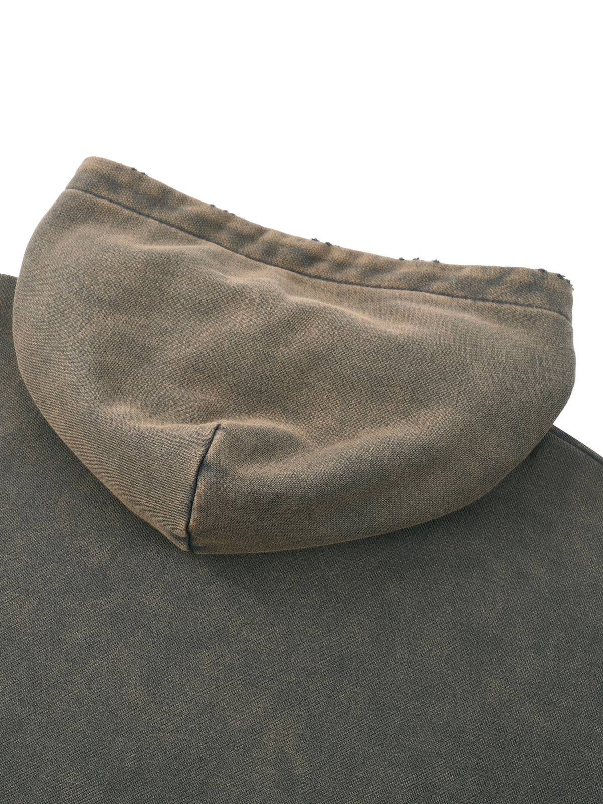SYNFURY cropped hoodie in washed charcoal, hood construction