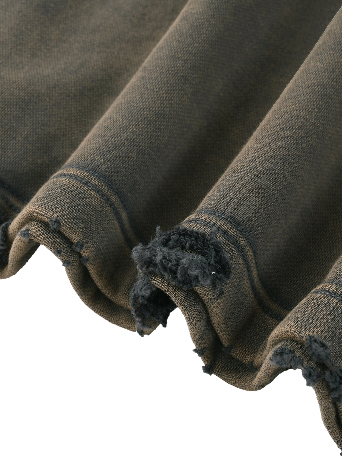 SYNFURY cropped hoodie in washed charcoal, raw frayed hem