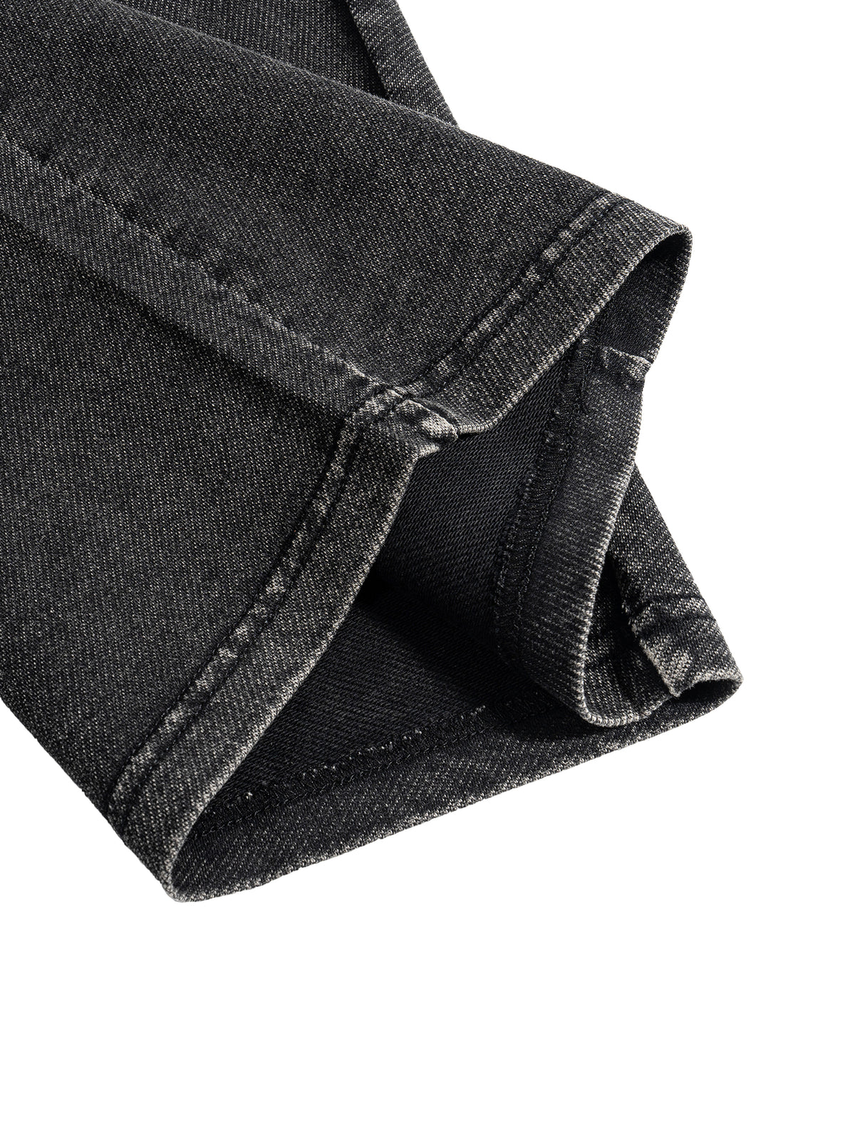 Heritage Trail Pants in Cinder Black, close-up of hem stitching detail, heavyweight cotton