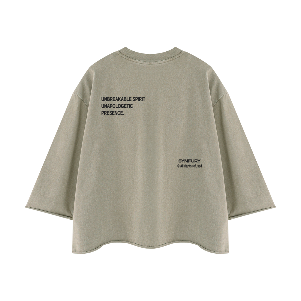 SYNFURY oversized tee in Vintage Clay, back print "Unbreakable Spirit, Unapologetic Presence"
