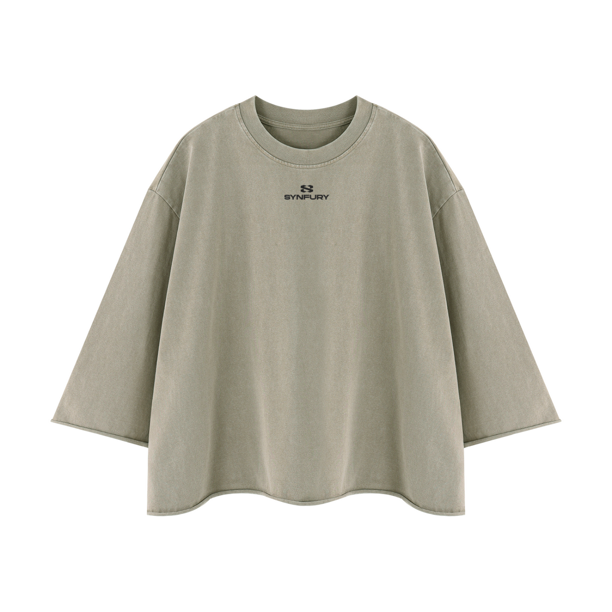 SYNFURY oversized tee in Vintage Clay, flat lay, chest logo