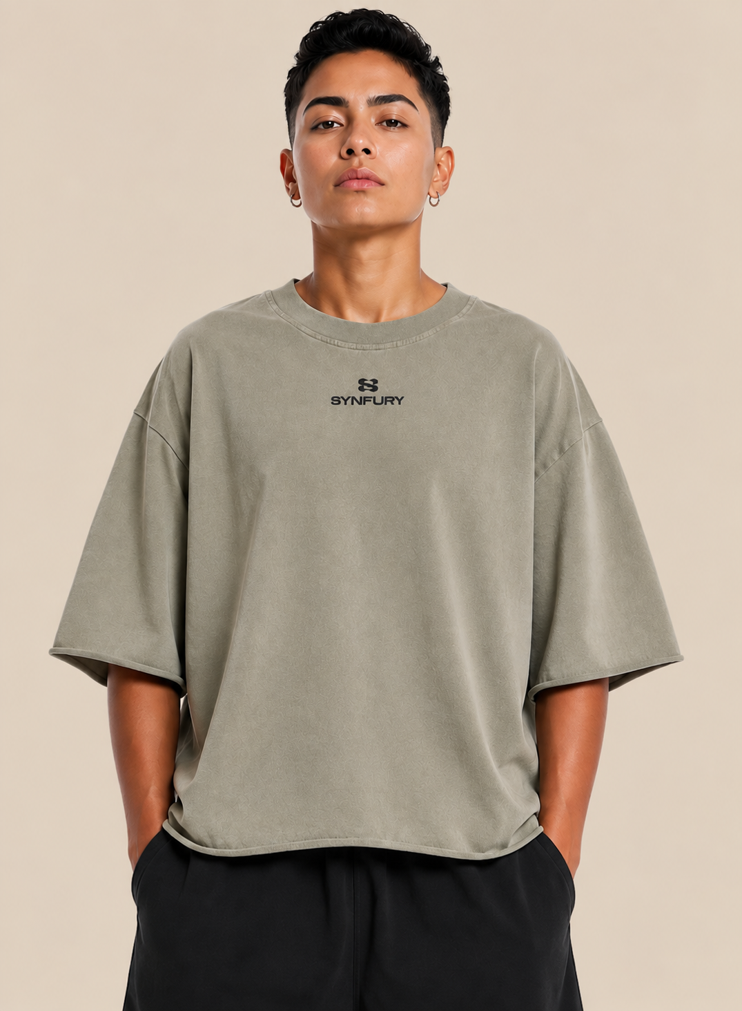 SYNFURY oversized tee in Vintage Clay, chest logo