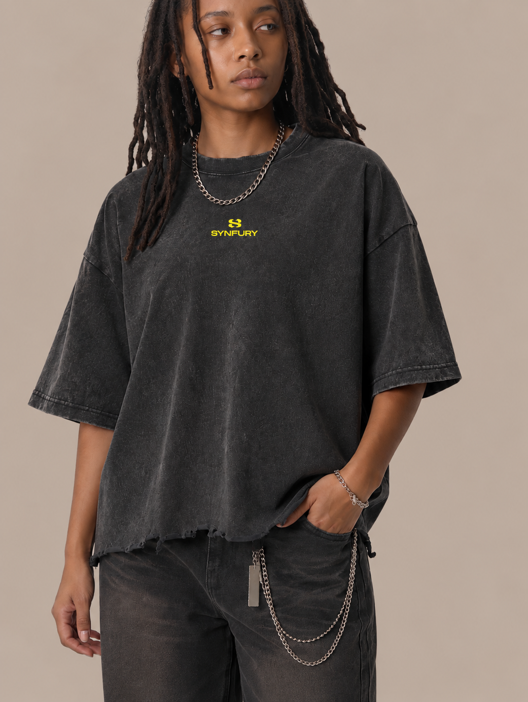 SYNFURY Rebel Tee in Warm Charcoal Black, oversized fit