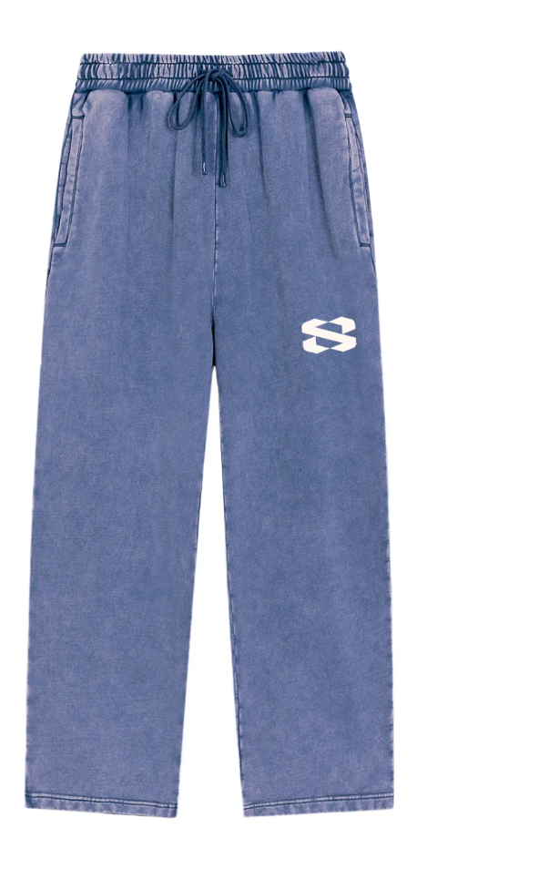 Vintage Sweatpants in Storm Navy heavyweight cotton, straight-leg fit, drawstring waist, 'S' logo on left thigh, product shot on white background
