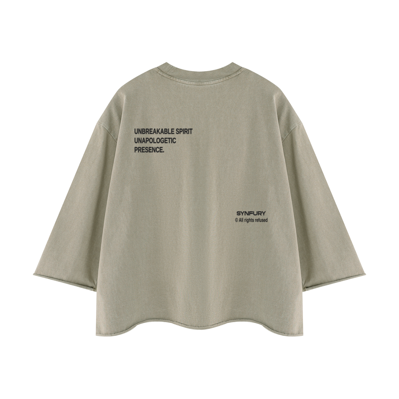SYNFURY cropped Tee Half Sleeve, Khaki, flat lay, back view