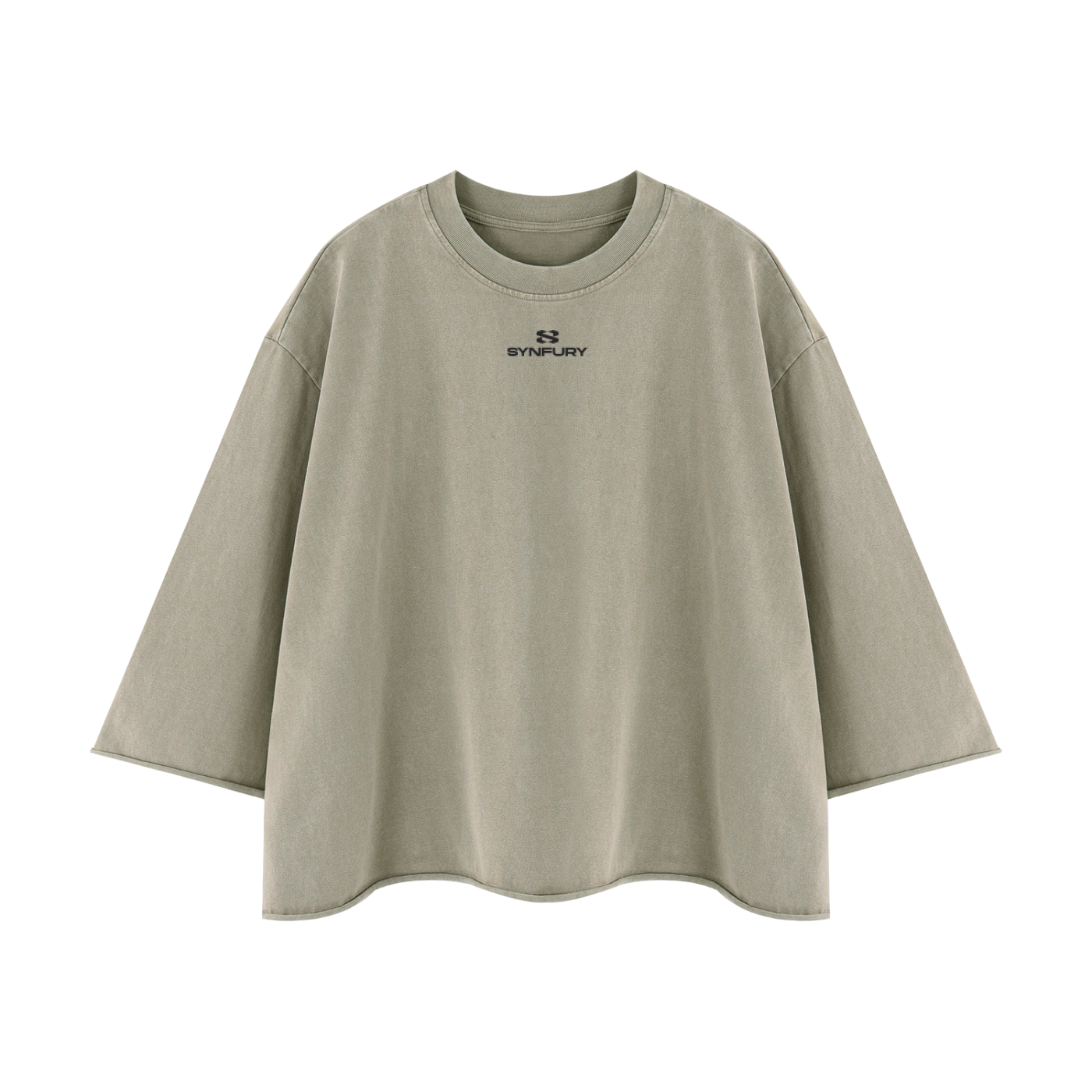 SYNFURY Cropped Tee Half Sleeve, Khaki, flat lay, front view