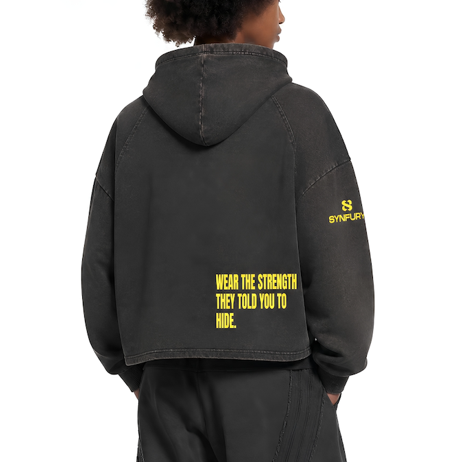 Washed Charcoal Pullover Hoodie - model back view