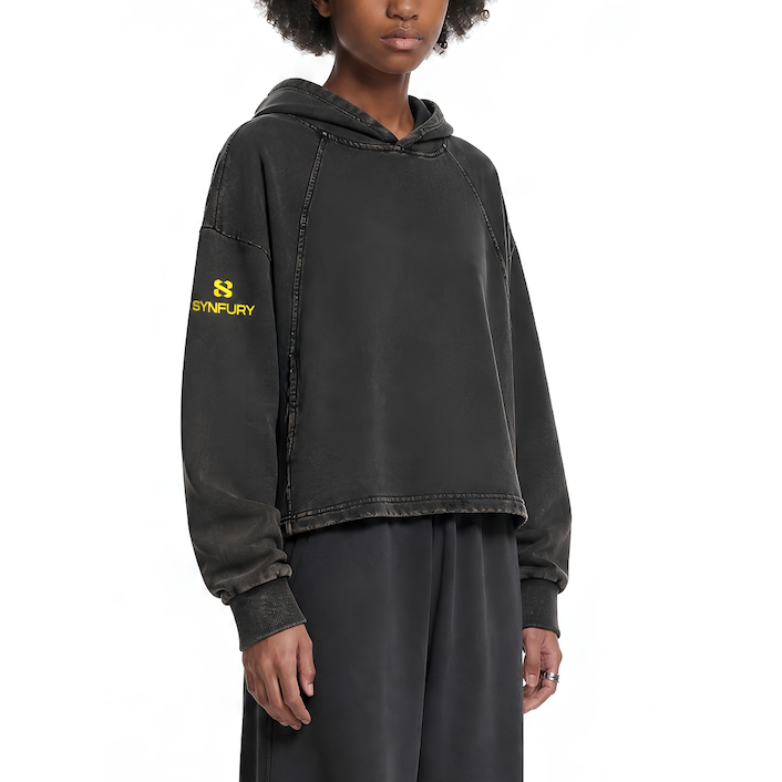 Washed Charcoal Pullover Hoodie - model side view